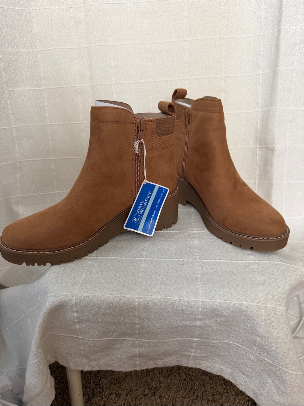 White Mountain Tan Suede Ankle Booties with Side Zipper